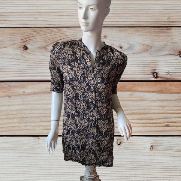 Tucker Tops Tucker Saks Fifth Avenue Silk Brown Black Tree Button